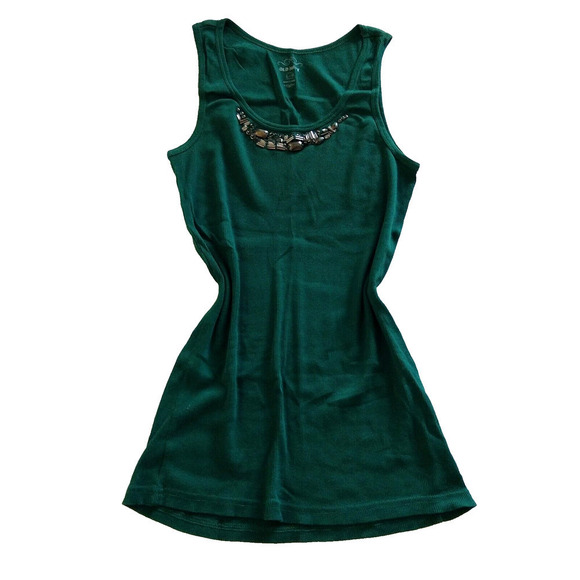 Old Navy Y2K Embellished Tank Going Out Top Size L New Green Scoop Neck Cami - Picture 1 of 5